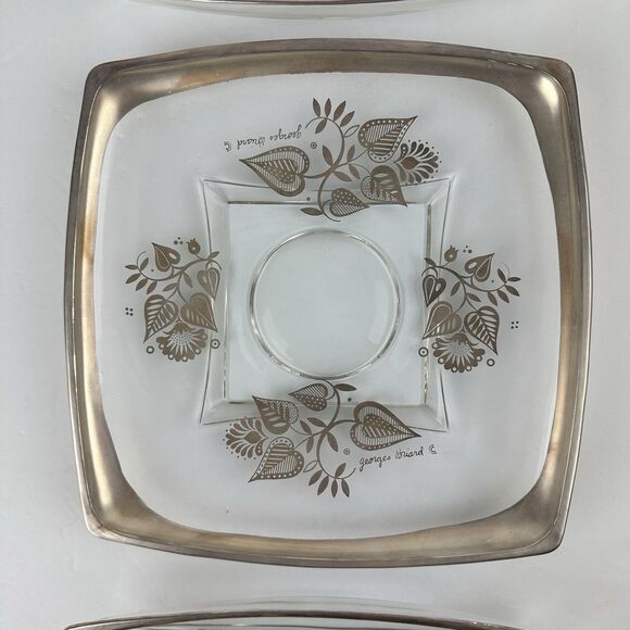 Lot: 3 Vintage Georges Briard Silver Damask Glass Serving Dish Trays MCM Hostess - Picture 3 of 10